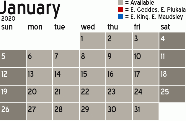 Missionary Dinner Calendar