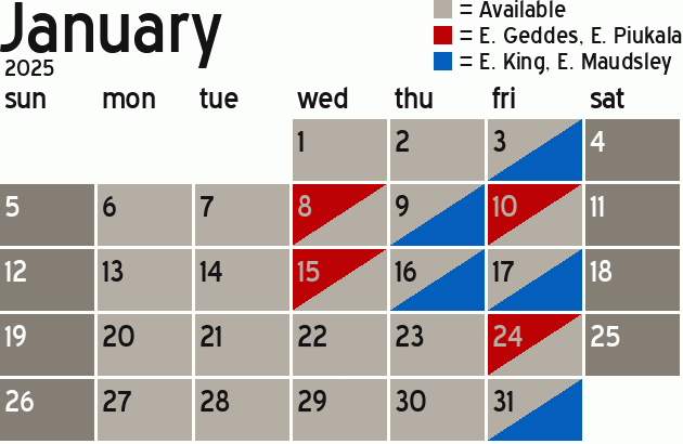 Missionary Dinner Calendar