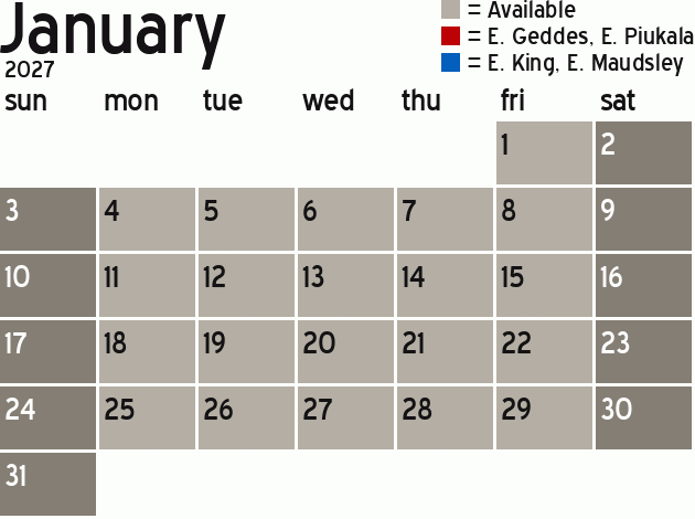 Missionary Dinner Calendar