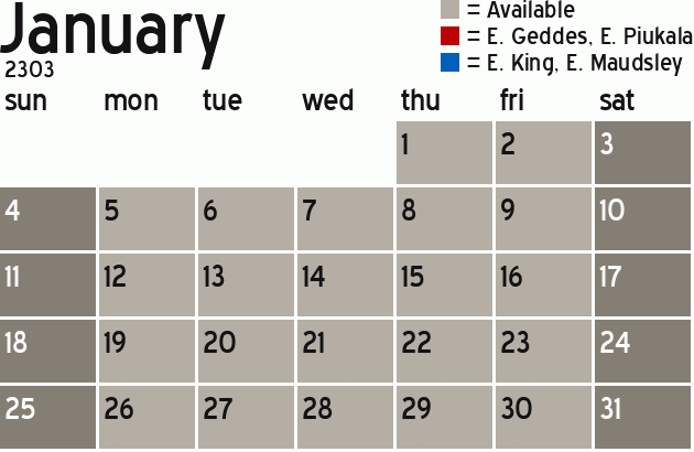 Missionary Dinner Calendar