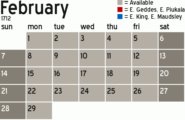 Missionary Dinner Calendar