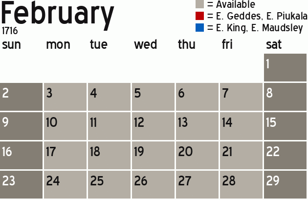Missionary Dinner Calendar
