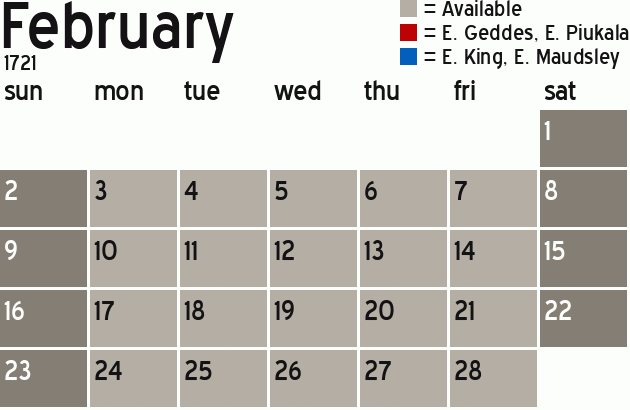 Missionary Dinner Calendar