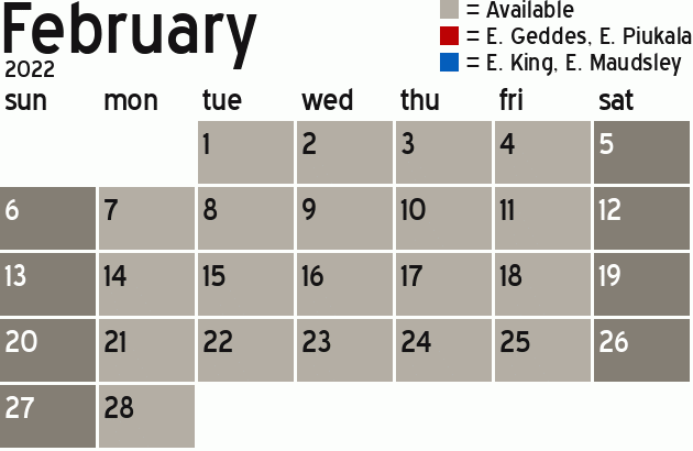 Missionary Dinner Calendar