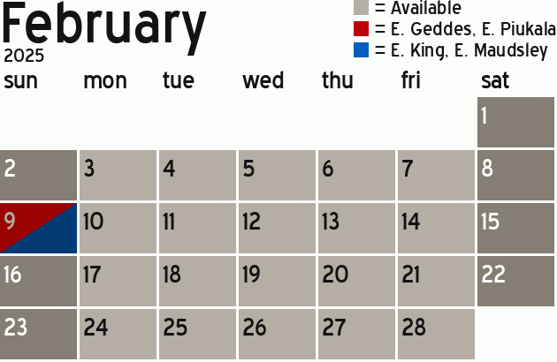 Missionary Dinner Calendar