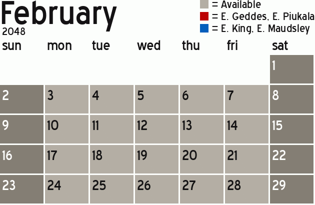 Missionary Dinner Calendar