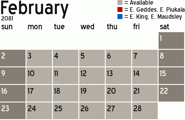 Missionary Dinner Calendar