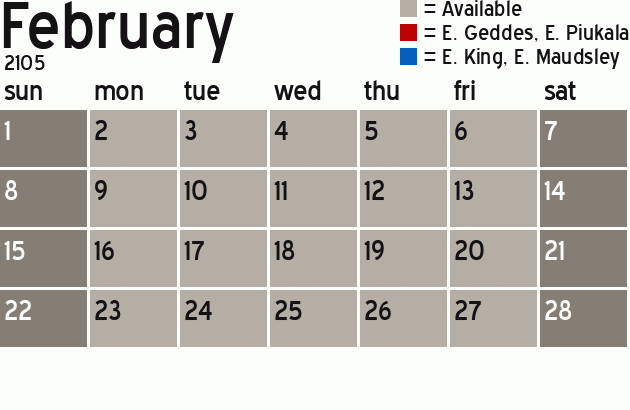 Missionary Dinner Calendar