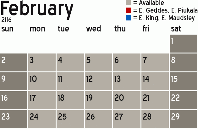 Missionary Dinner Calendar