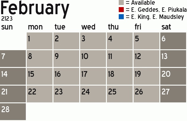 Missionary Dinner Calendar