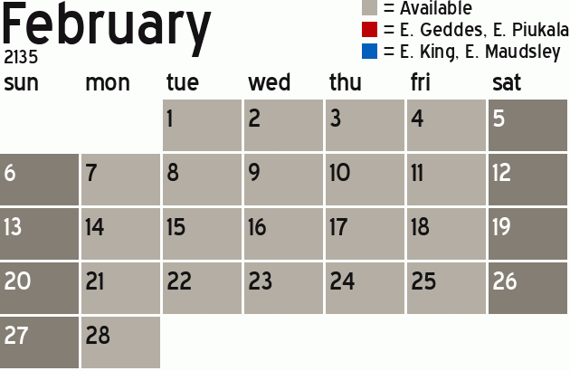Missionary Dinner Calendar