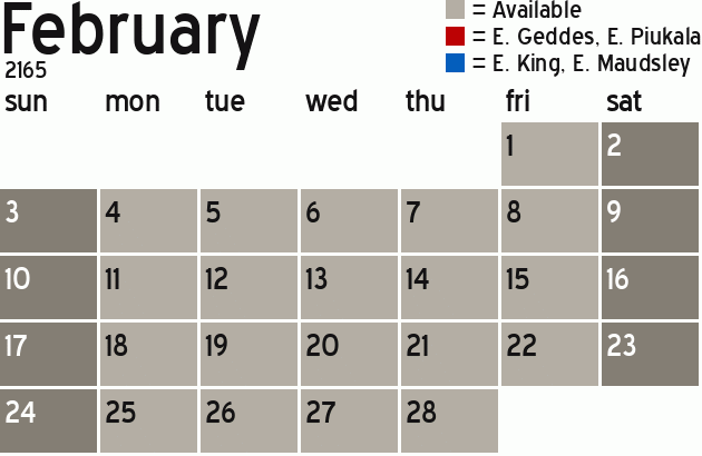 Missionary Dinner Calendar