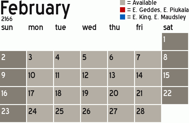 Missionary Dinner Calendar
