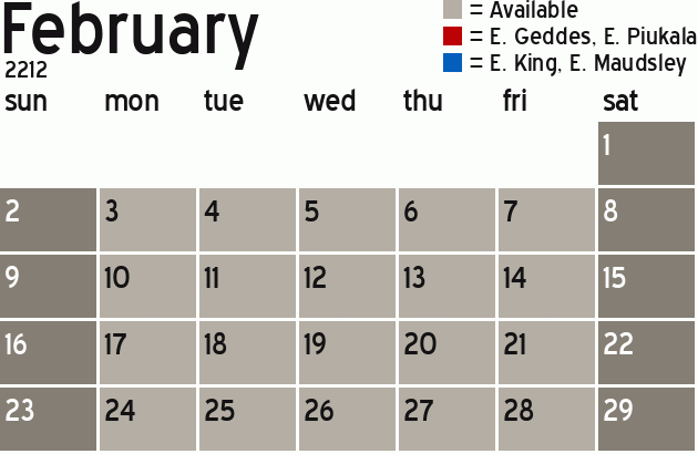 Missionary Dinner Calendar
