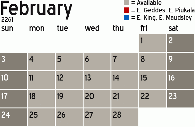 Missionary Dinner Calendar