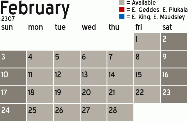 Missionary Dinner Calendar