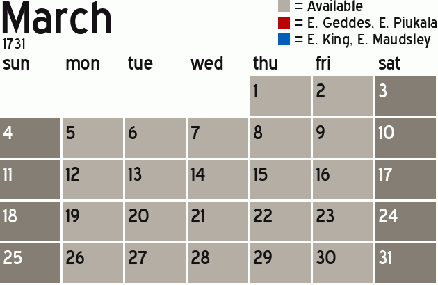 Missionary Dinner Calendar