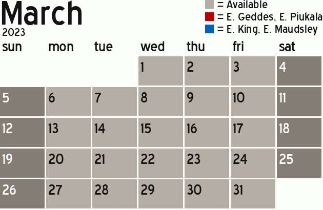 Missionary Dinner Calendar