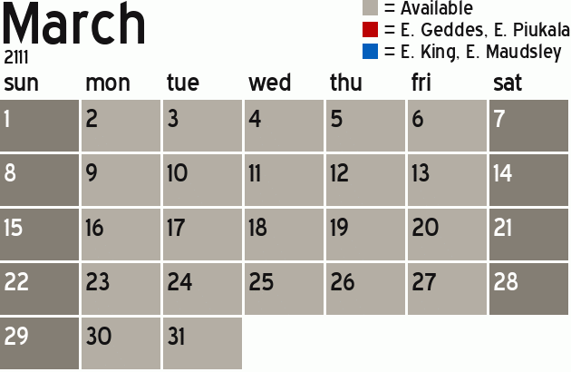 Missionary Dinner Calendar