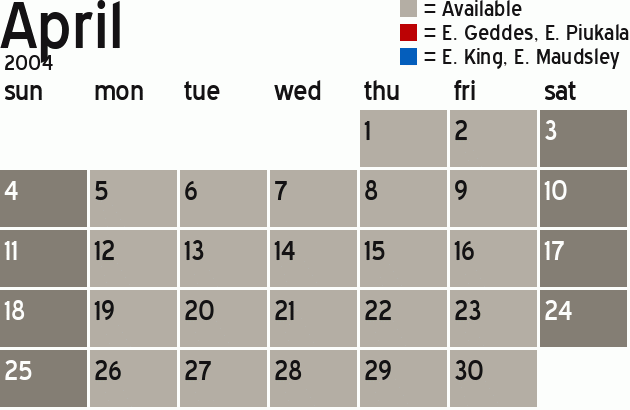 Missionary Dinner Calendar
