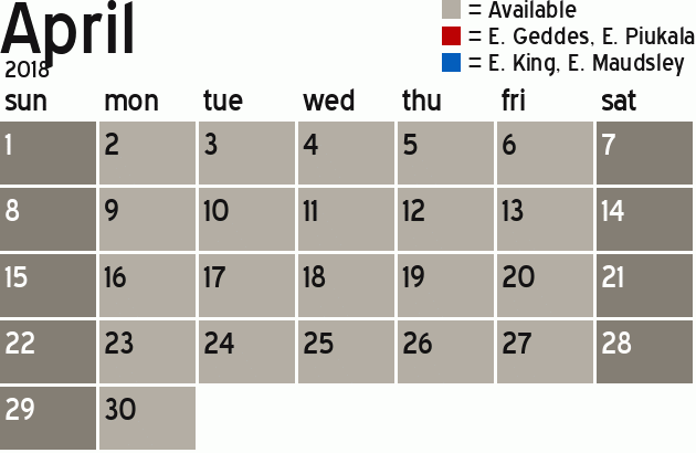 Missionary Dinner Calendar