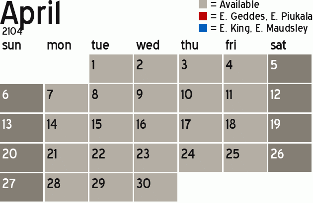 Missionary Dinner Calendar