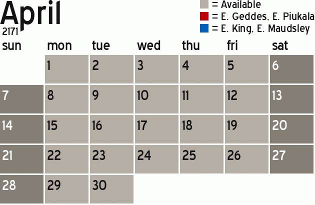 Missionary Dinner Calendar