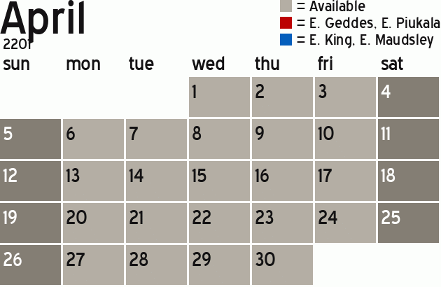 Missionary Dinner Calendar
