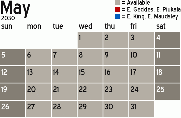 Missionary Dinner Calendar