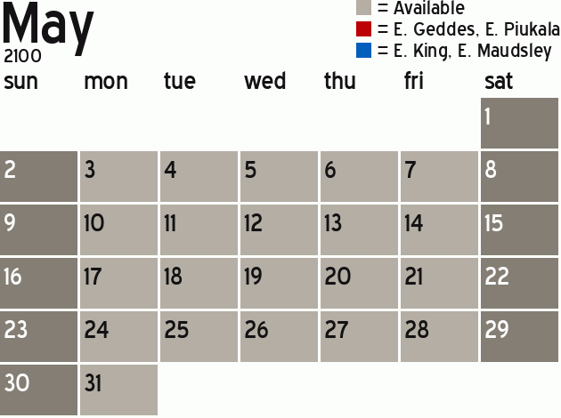 Missionary Dinner Calendar