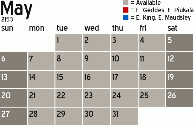 Missionary Dinner Calendar