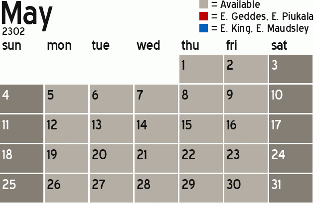 Missionary Dinner Calendar