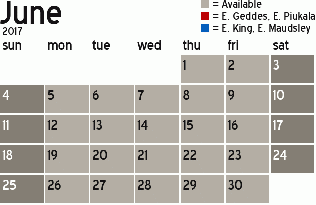 Missionary Dinner Calendar