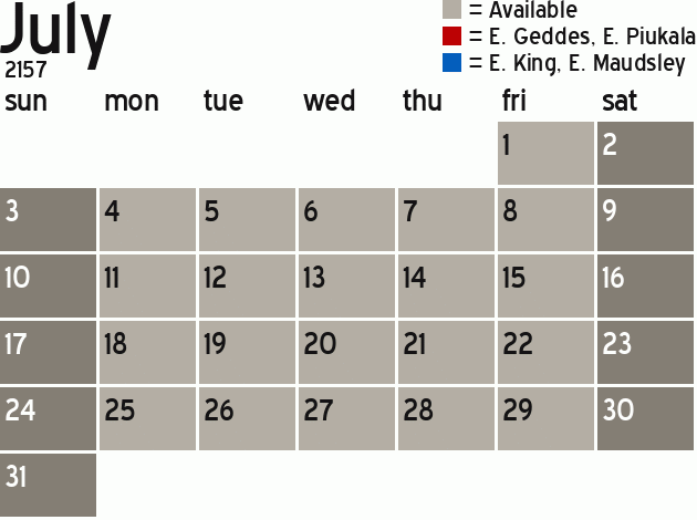 Missionary Dinner Calendar