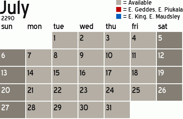 Missionary Dinner Calendar