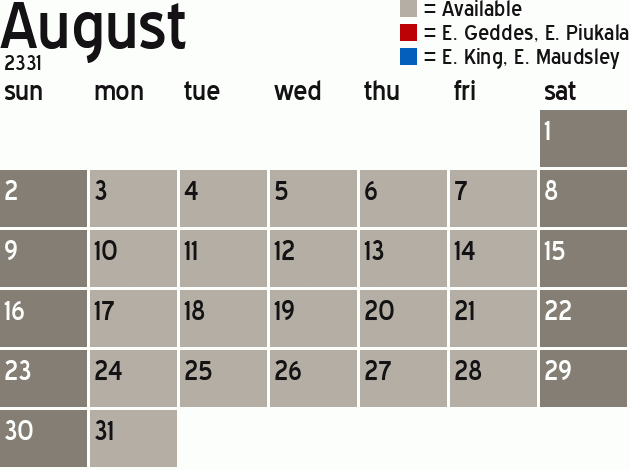 Missionary Dinner Calendar