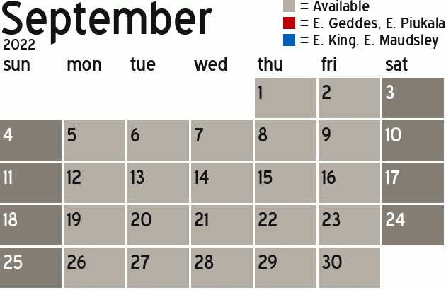 Missionary Dinner Calendar