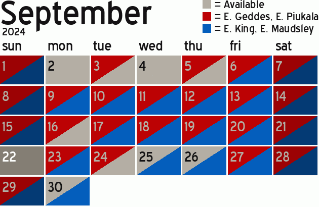 Missionary Dinner Calendar