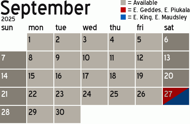 Missionary Dinner Calendar