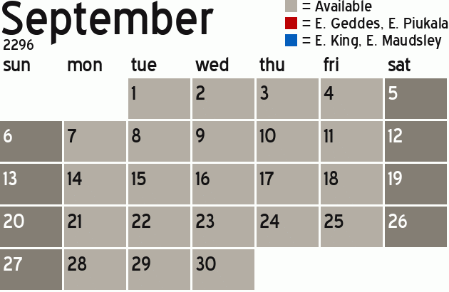 Missionary Dinner Calendar