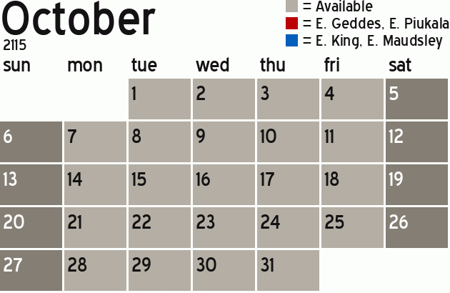Missionary Dinner Calendar