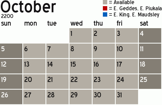 Missionary Dinner Calendar