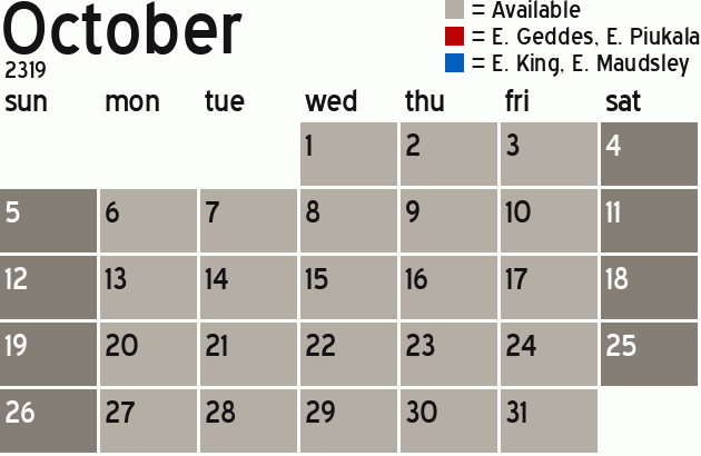 Missionary Dinner Calendar
