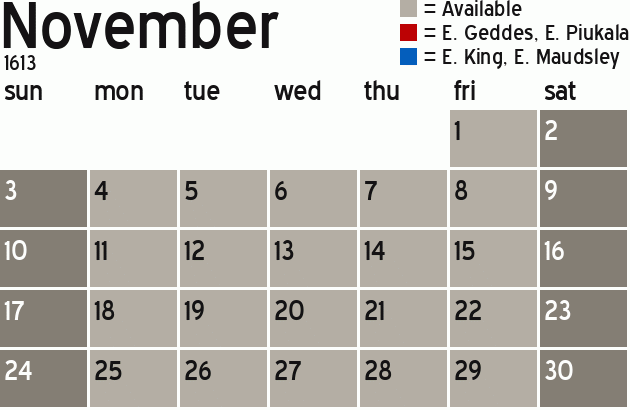 Missionary Dinner Calendar