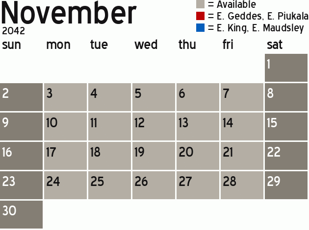 Missionary Dinner Calendar