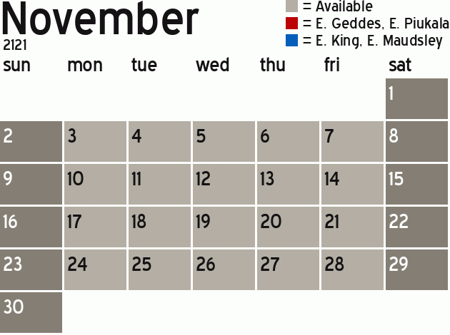 Missionary Dinner Calendar