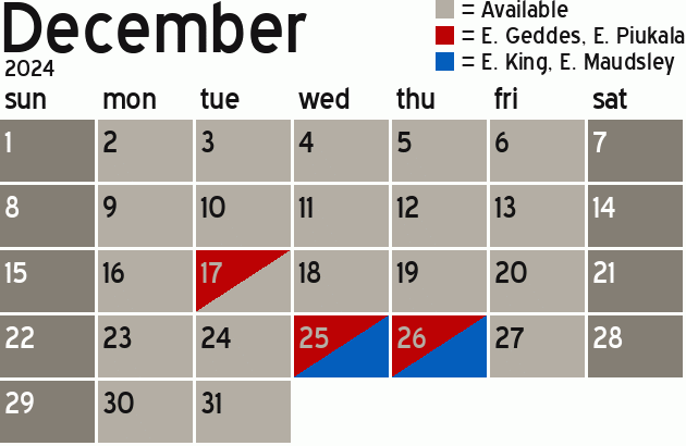 Missionary Dinner Calendar