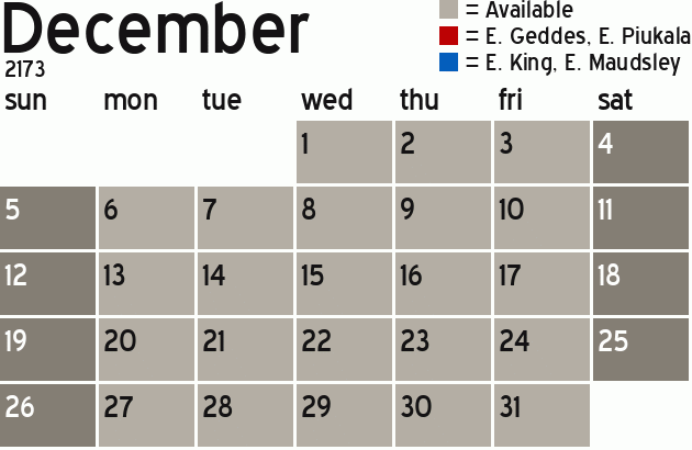 Missionary Dinner Calendar
