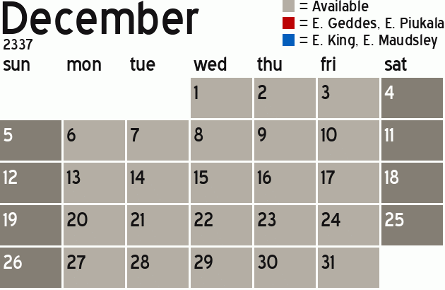 Missionary Dinner Calendar